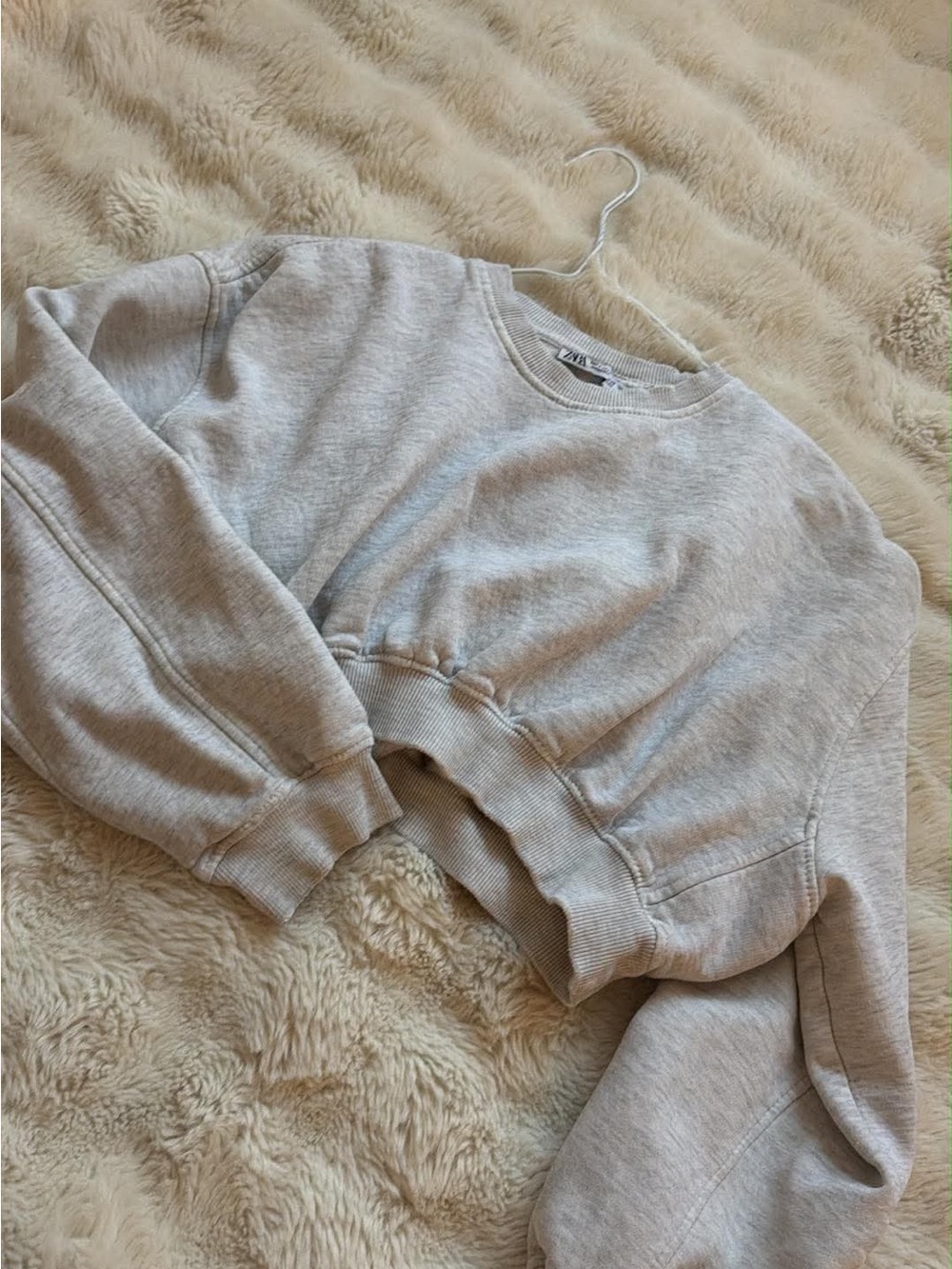 Zara Heather Gray Cropped Crewneck Sweatshirt